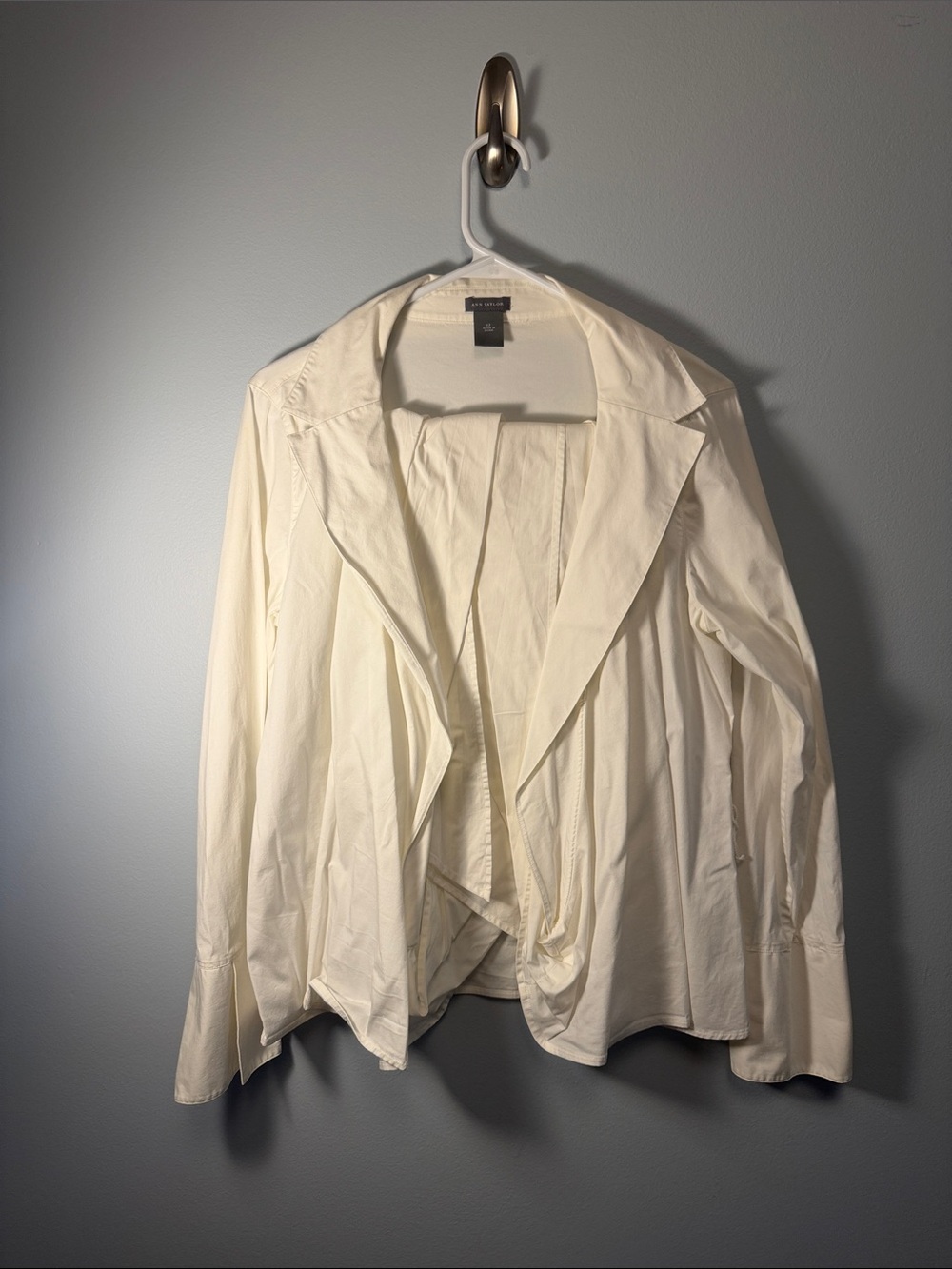 Ann Taylor Cream Open-Front Draped Blouse